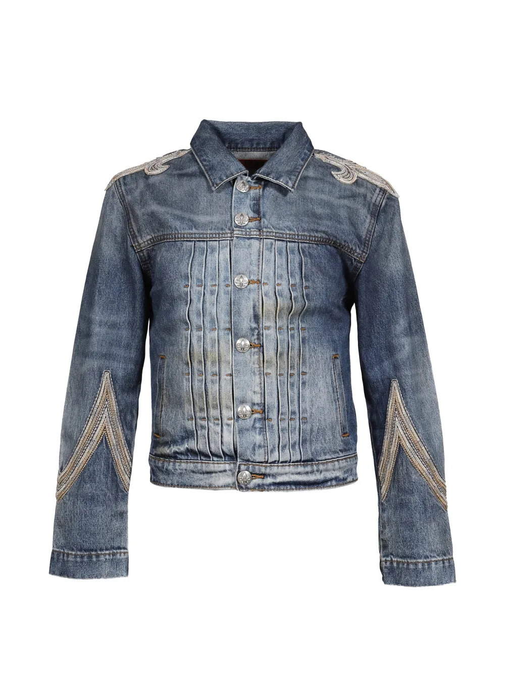 424 embroidered pleated denim jacket - Blu