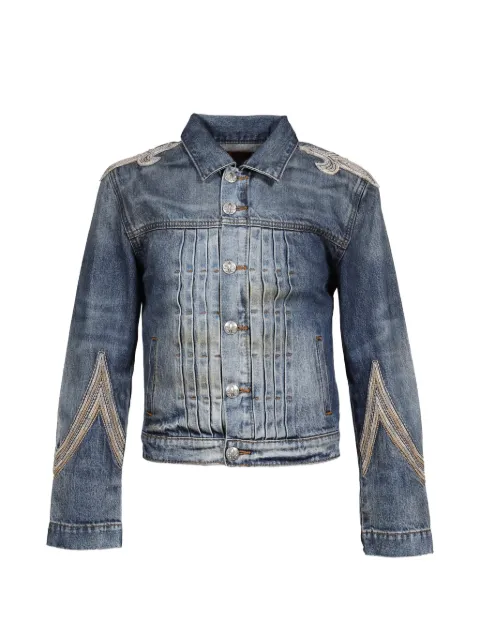 424 embroidered pleated denim jacket