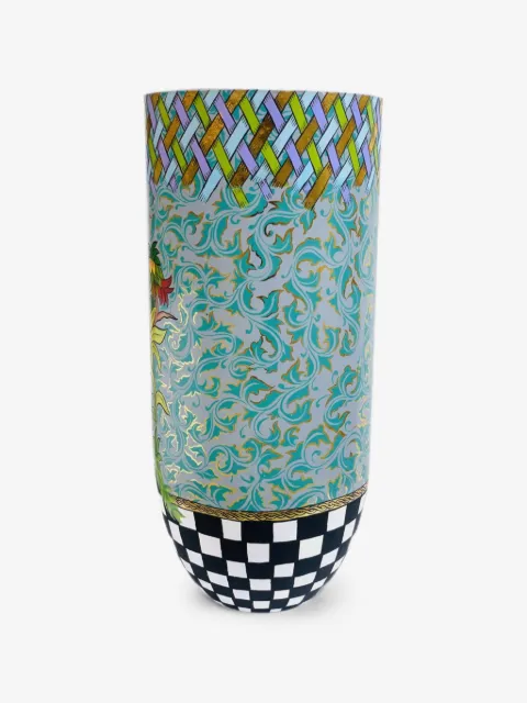 Toms Drag Jungle palm tree-print checkered planter pot