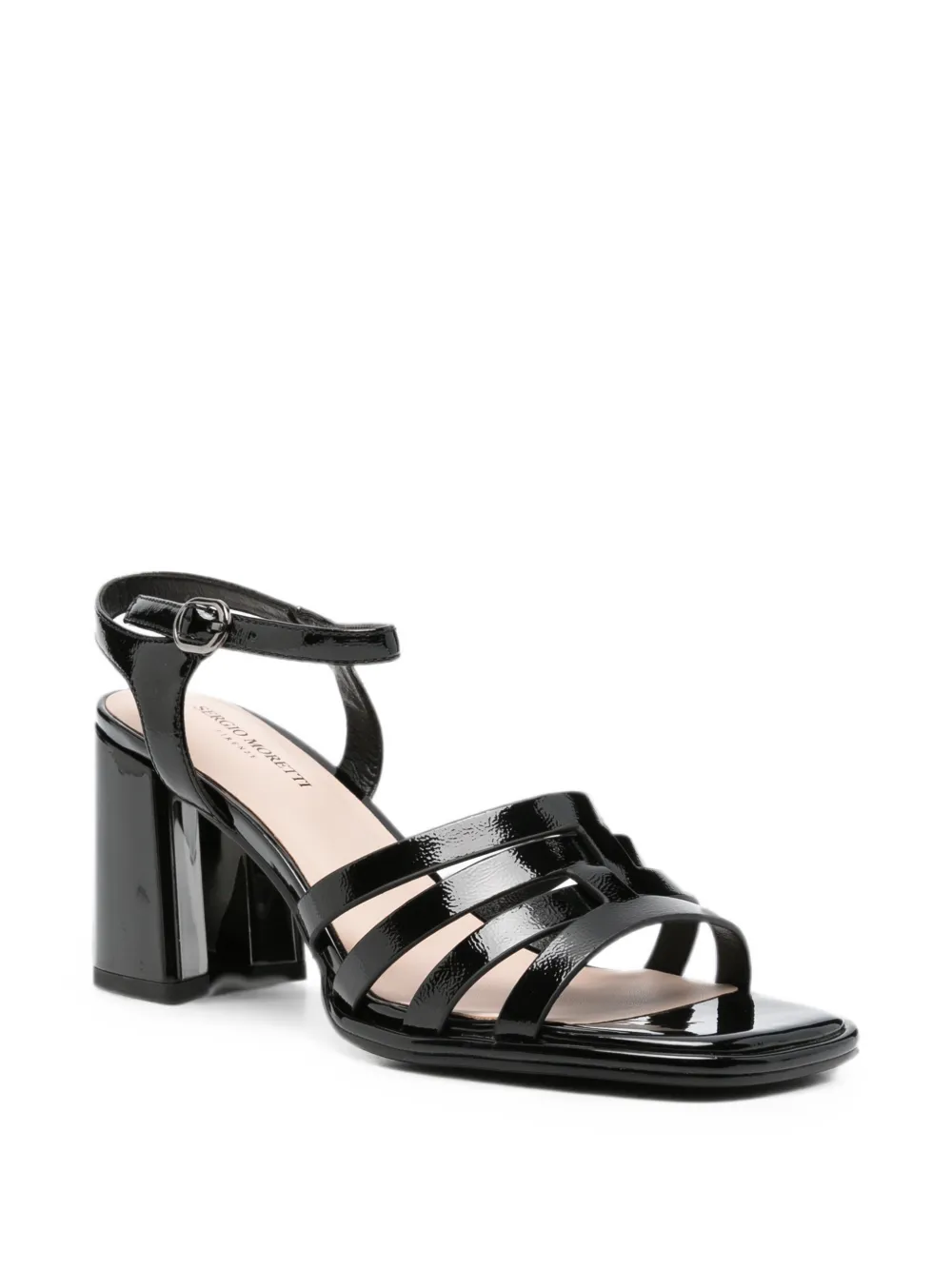 SERGIO MORETTI FIRENZE patent cage sandals Zwart