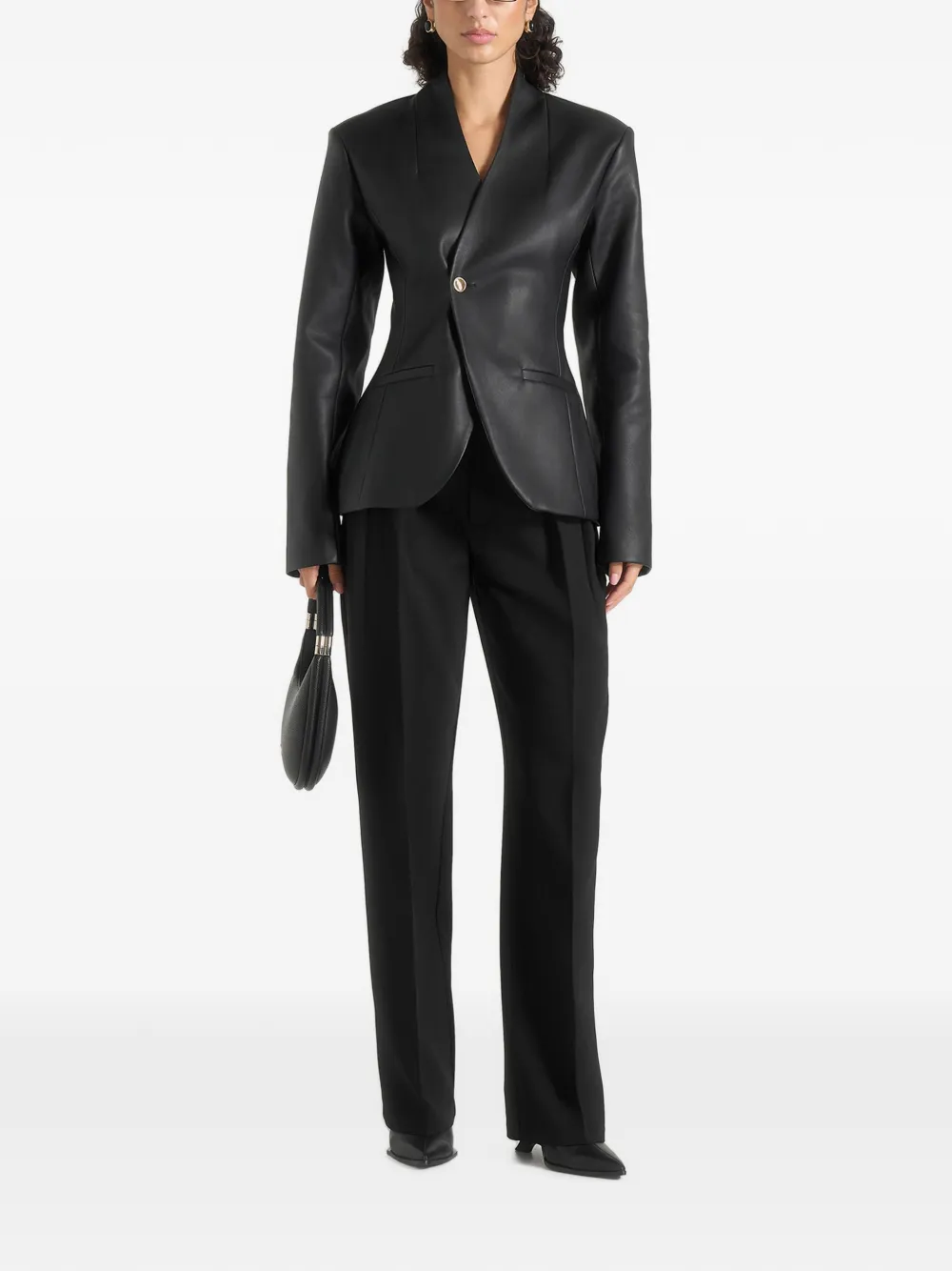 Manière De Voir Ina leren blazer met gesmockte taille Zwart