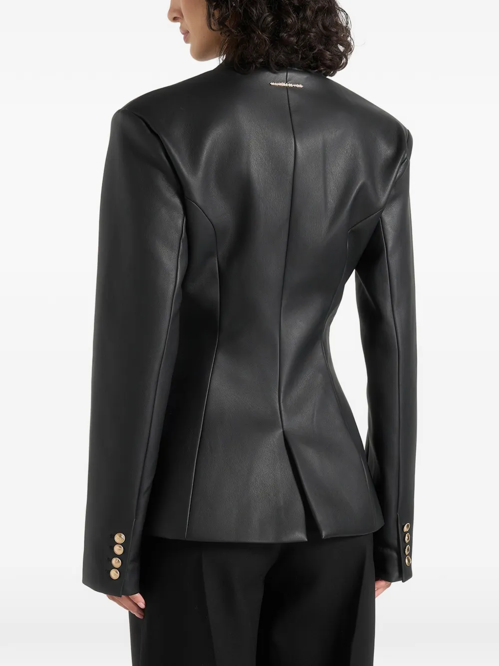 Manière De Voir Ina leren blazer met gesmockte taille Zwart