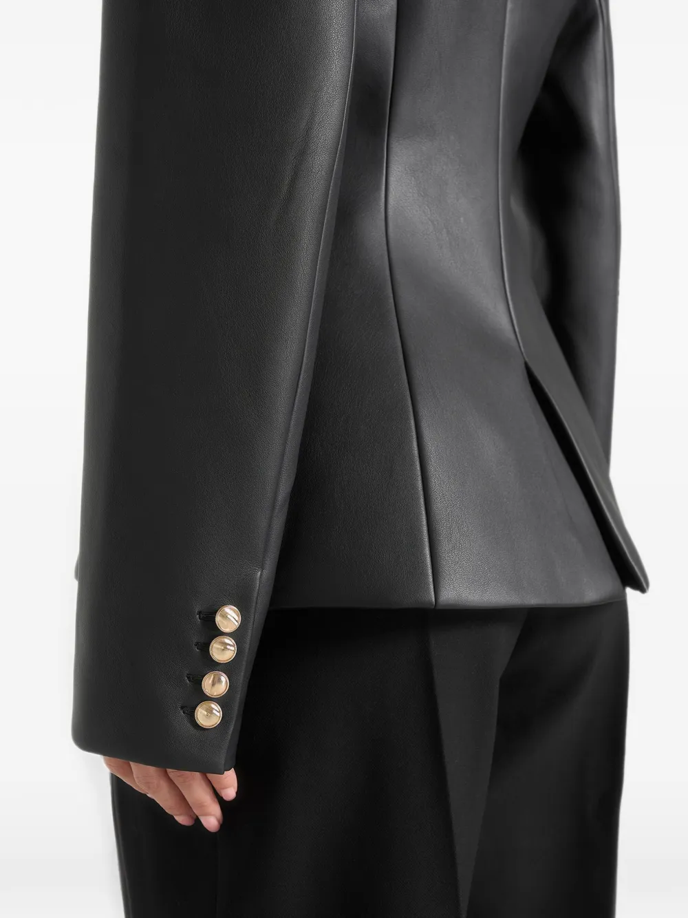 Manière De Voir Ina leren blazer met gesmockte taille Zwart