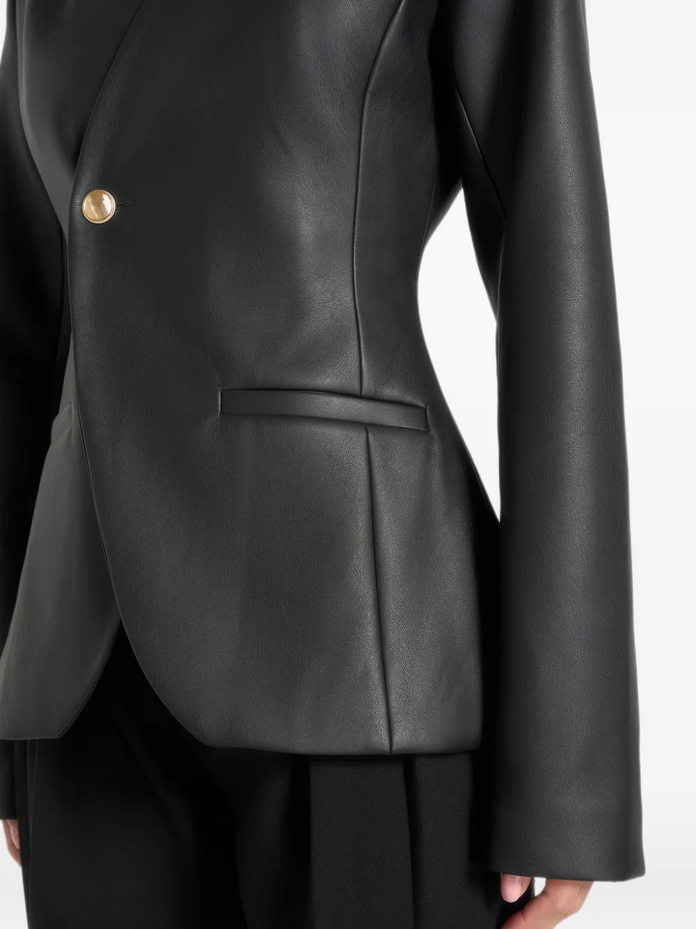 Manière De Voir Ina leren blazer met gesmockte taille Zwart
