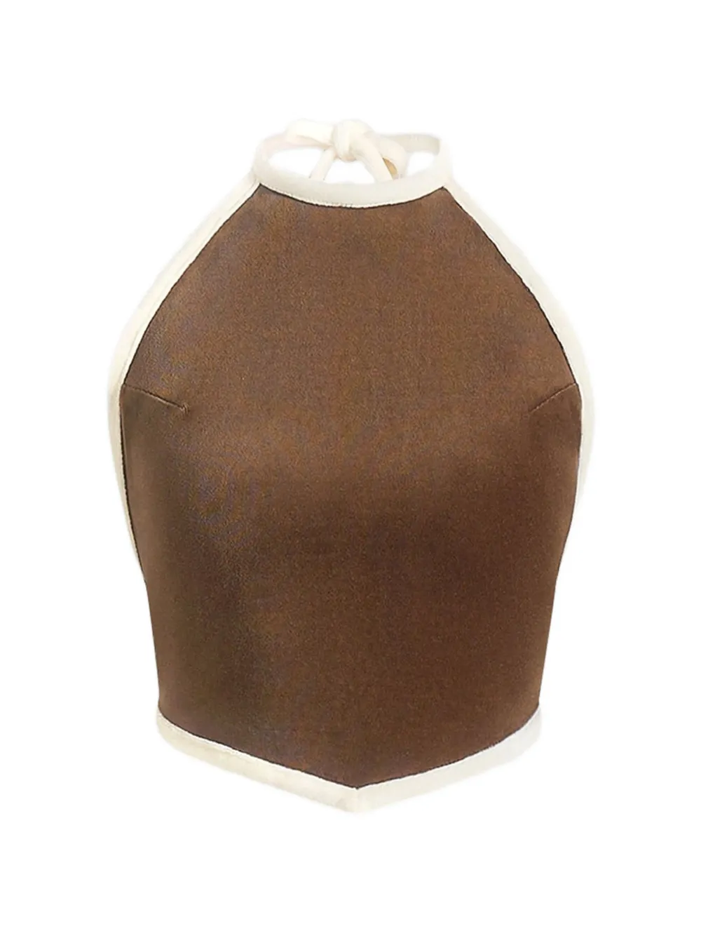 Manière De Voir Malena in brown contrast velour halter top - Marrone
