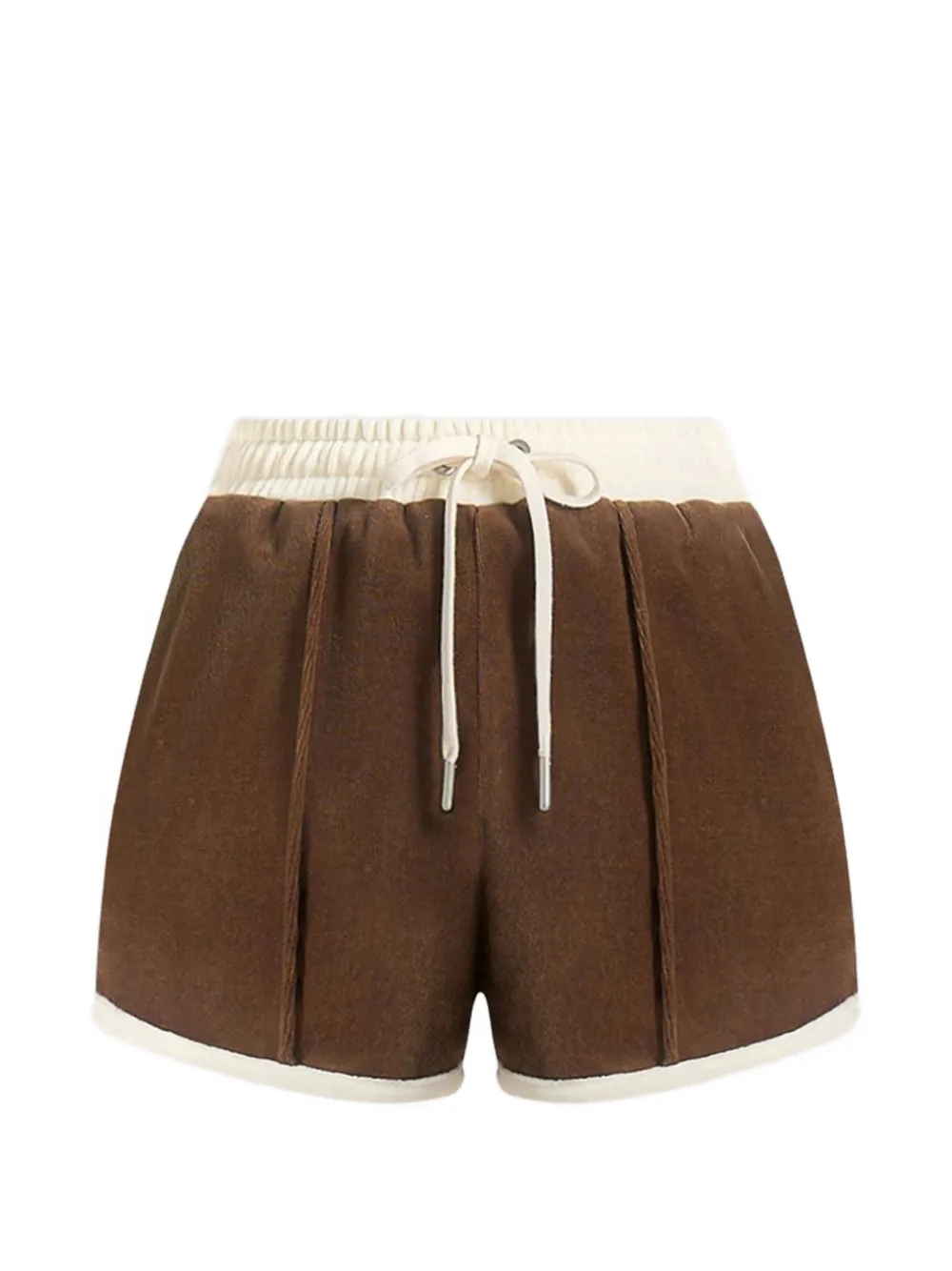 Manière De Voir Delina in brown contrast velour mini shorts - Marrone
