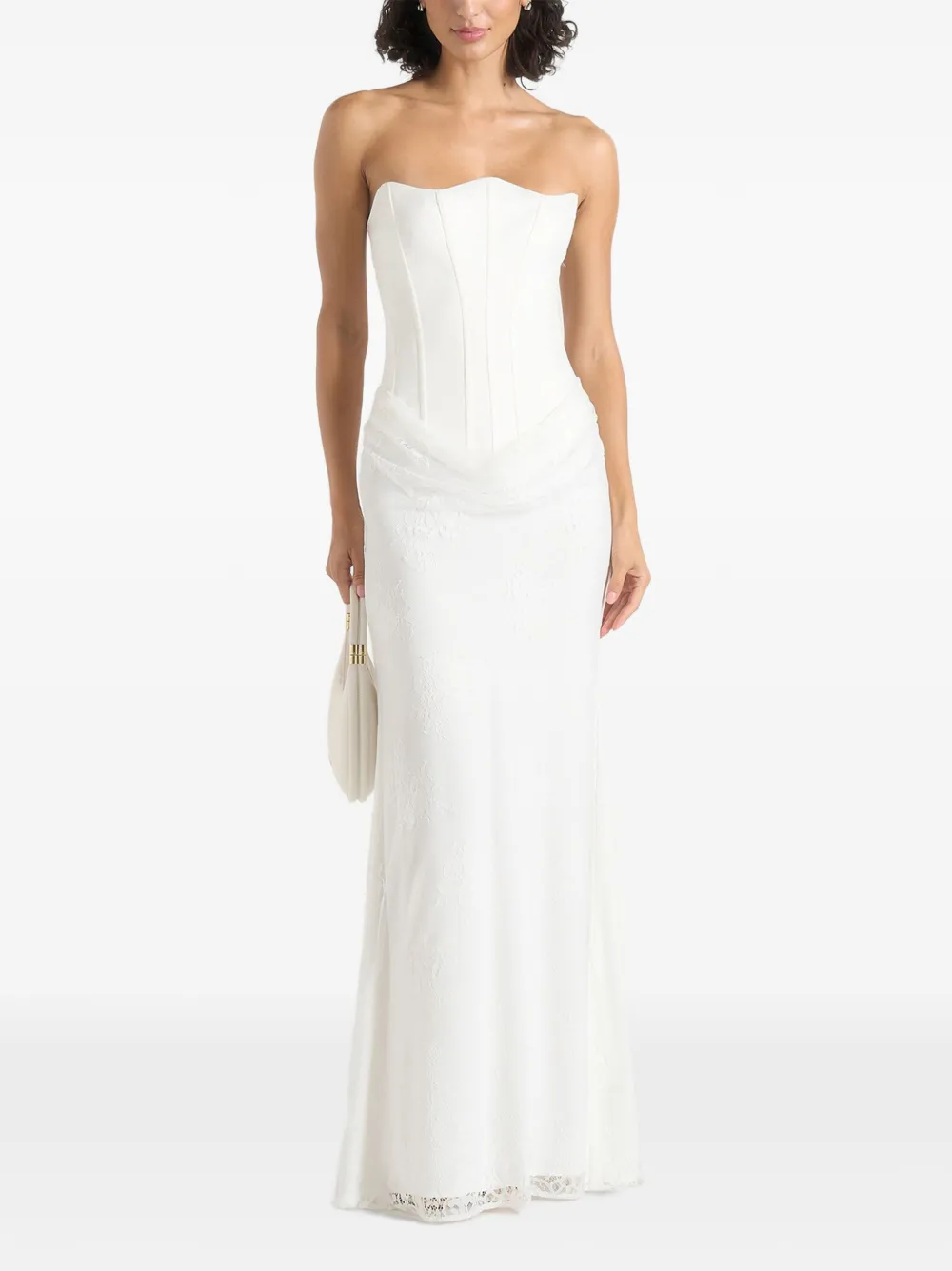 Manière De Voir Corina satin corset cowl-lace maxi dress white