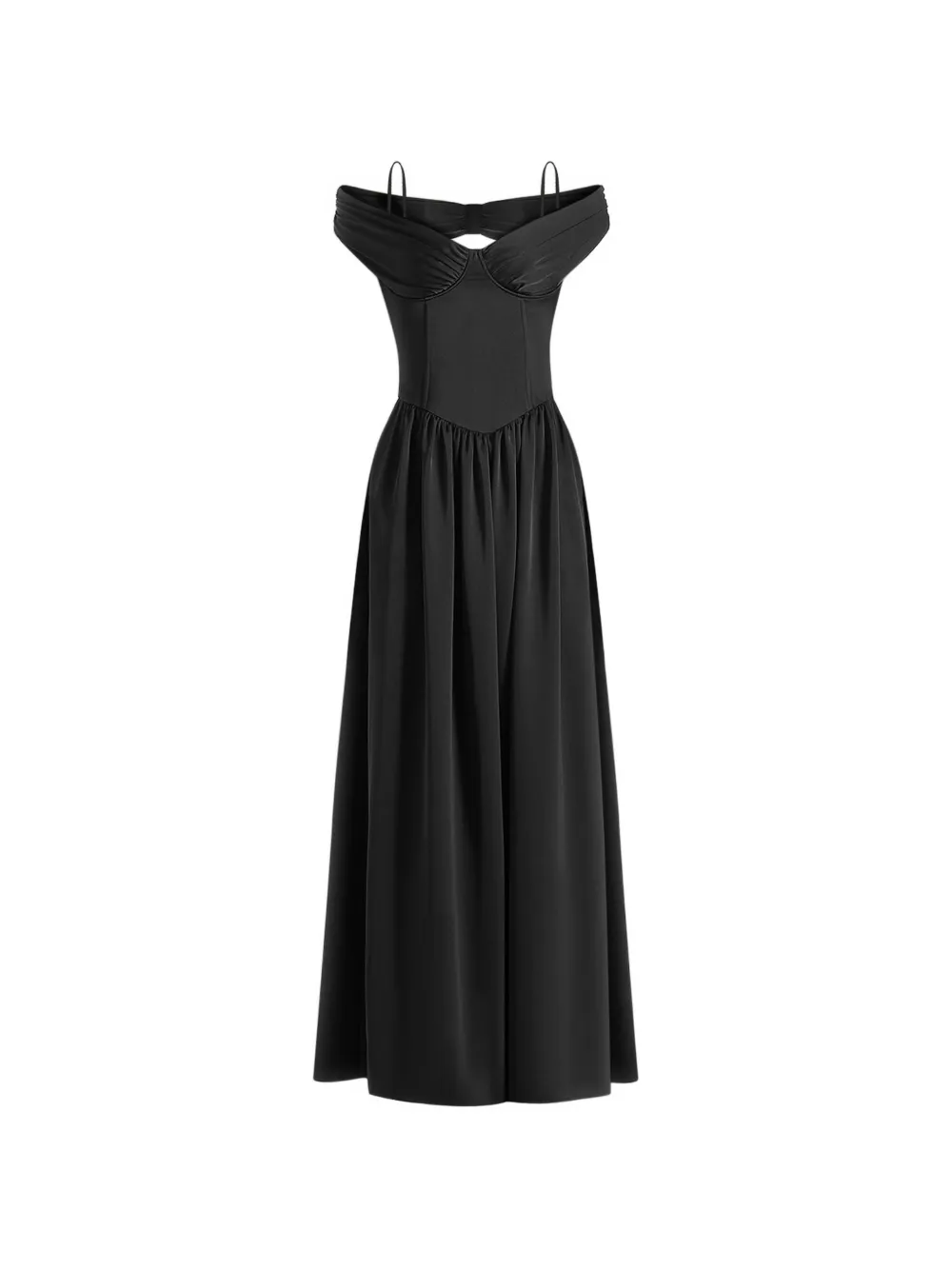 Manière De Voir Sia in black off-shoulder satin corset maxi dress - Nero