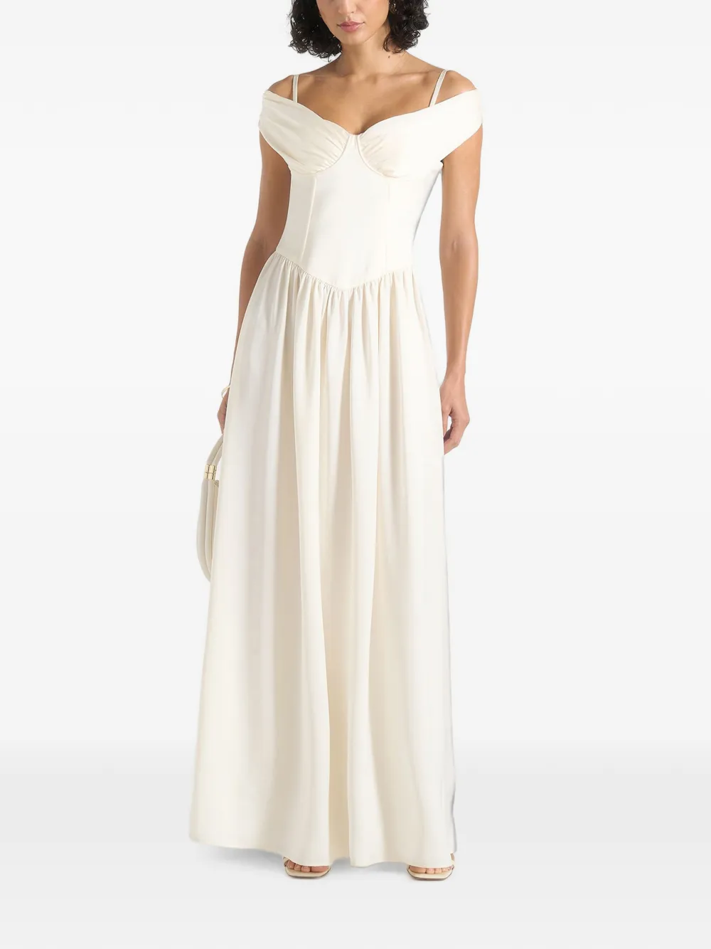 Manière De Voir Sia in ivory off-shoulder satin corset maxi dress - Weiß