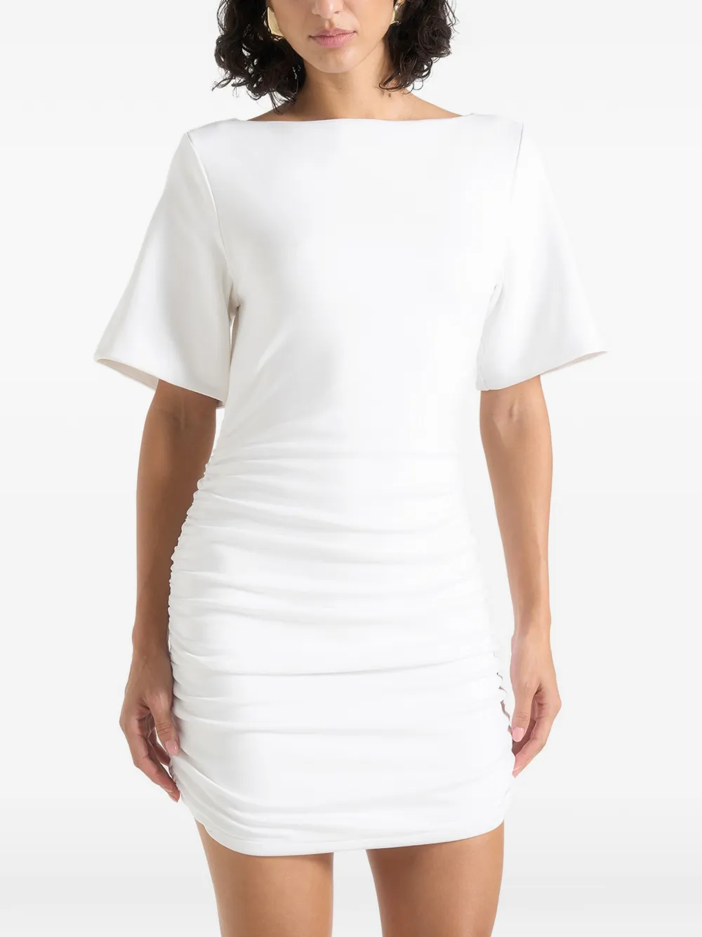 Manière De Voir Summer in white ruched open-back cotton T-shirt mini dress