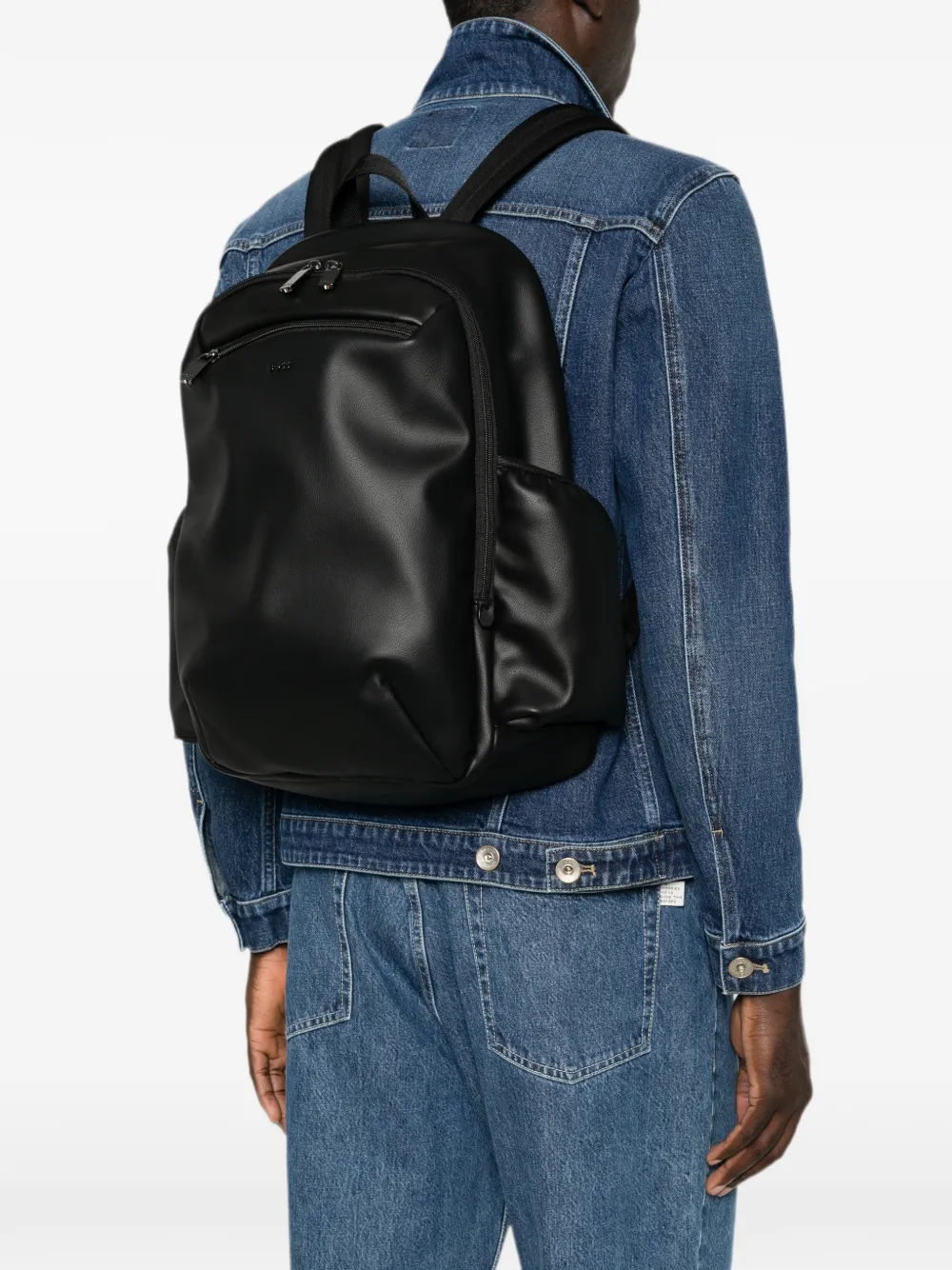 Hugo Boss Leather-effect Recycled Polyester Backpack In Black