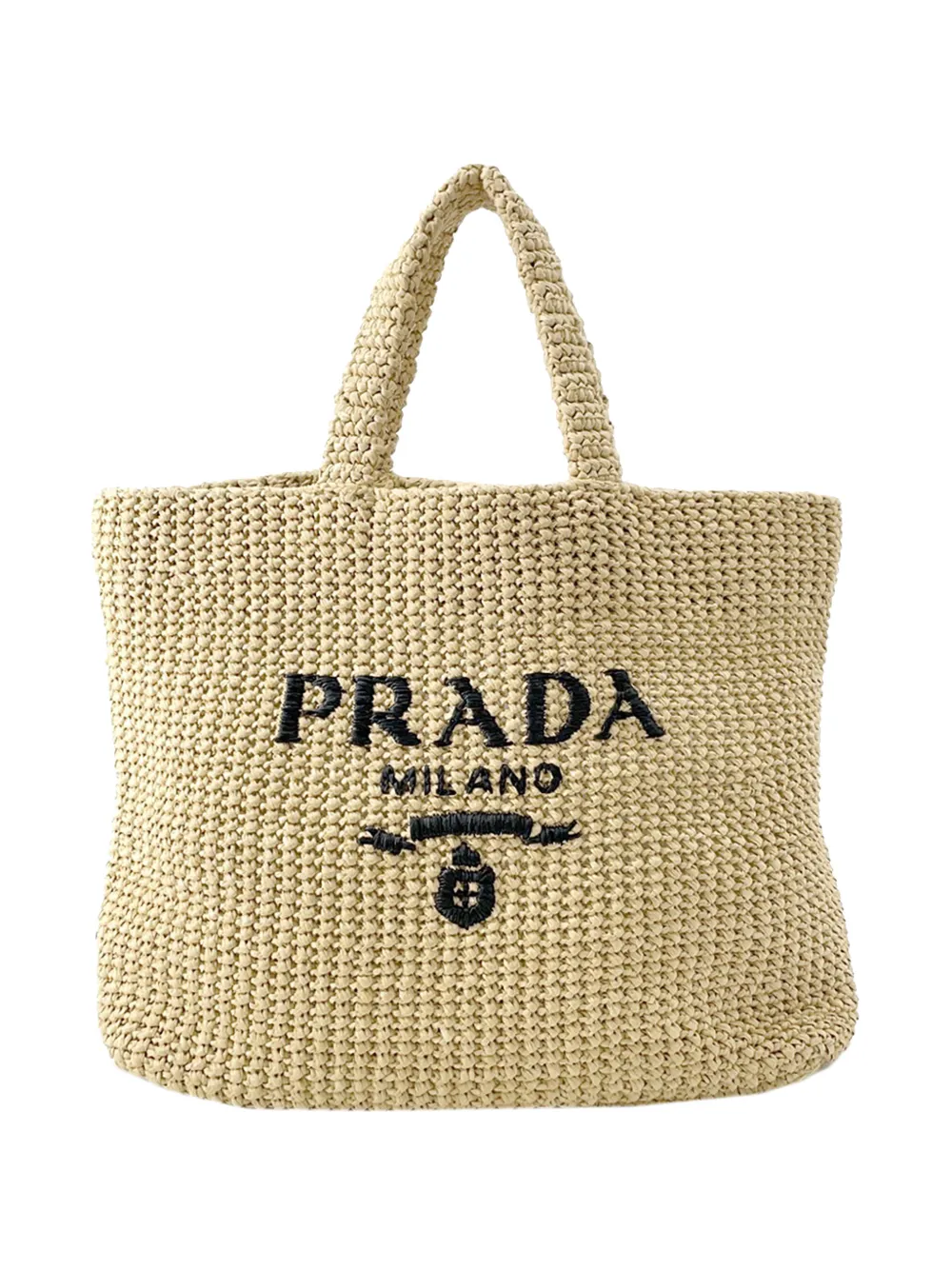 Prada Pre-Owned 2013-2026 Large Raffia Effect Crochet Embroidered Logo tote bag - Nude