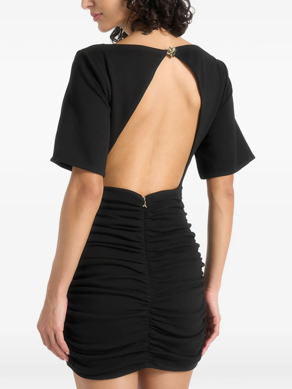 Manière De Voir Summer in Black katoenen-T-shirtjurk met ruches en open achterkant Zwart
