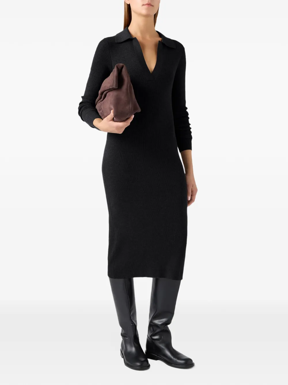 MC2 Saint Barth Octavia ribbed-knit long-sleeve midi dress Zwart
