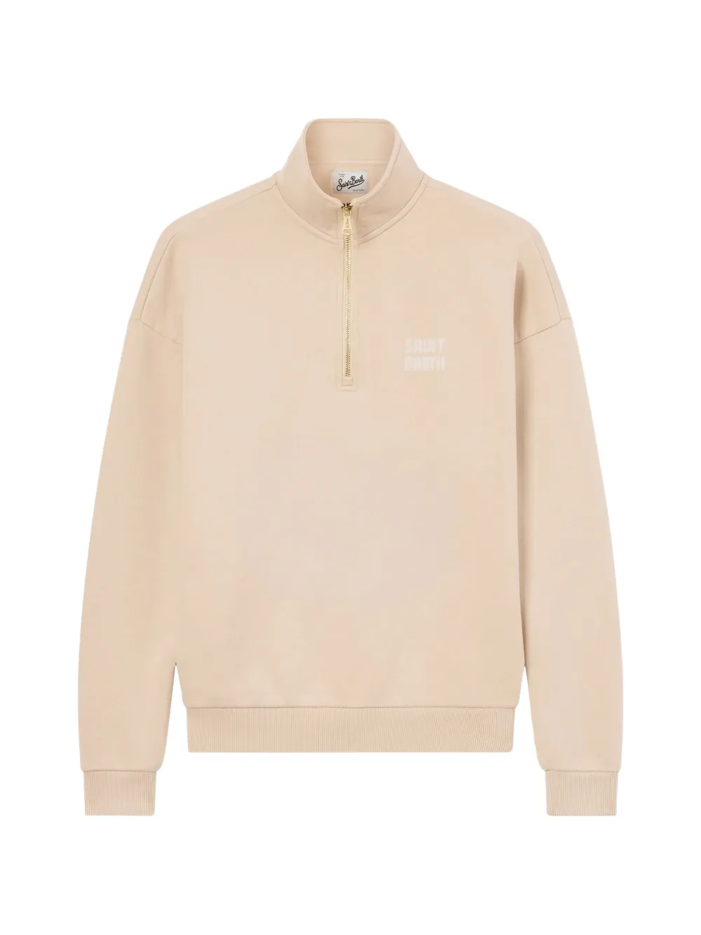 MC2 Saint Barth beige Eliade half-zip cotton sweatshirt with flock logo