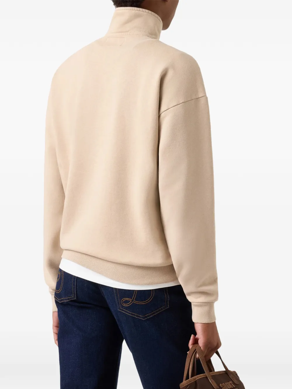 MC2 Saint Barth beige Eliade half-zip cotton sweatshirt with flock logo