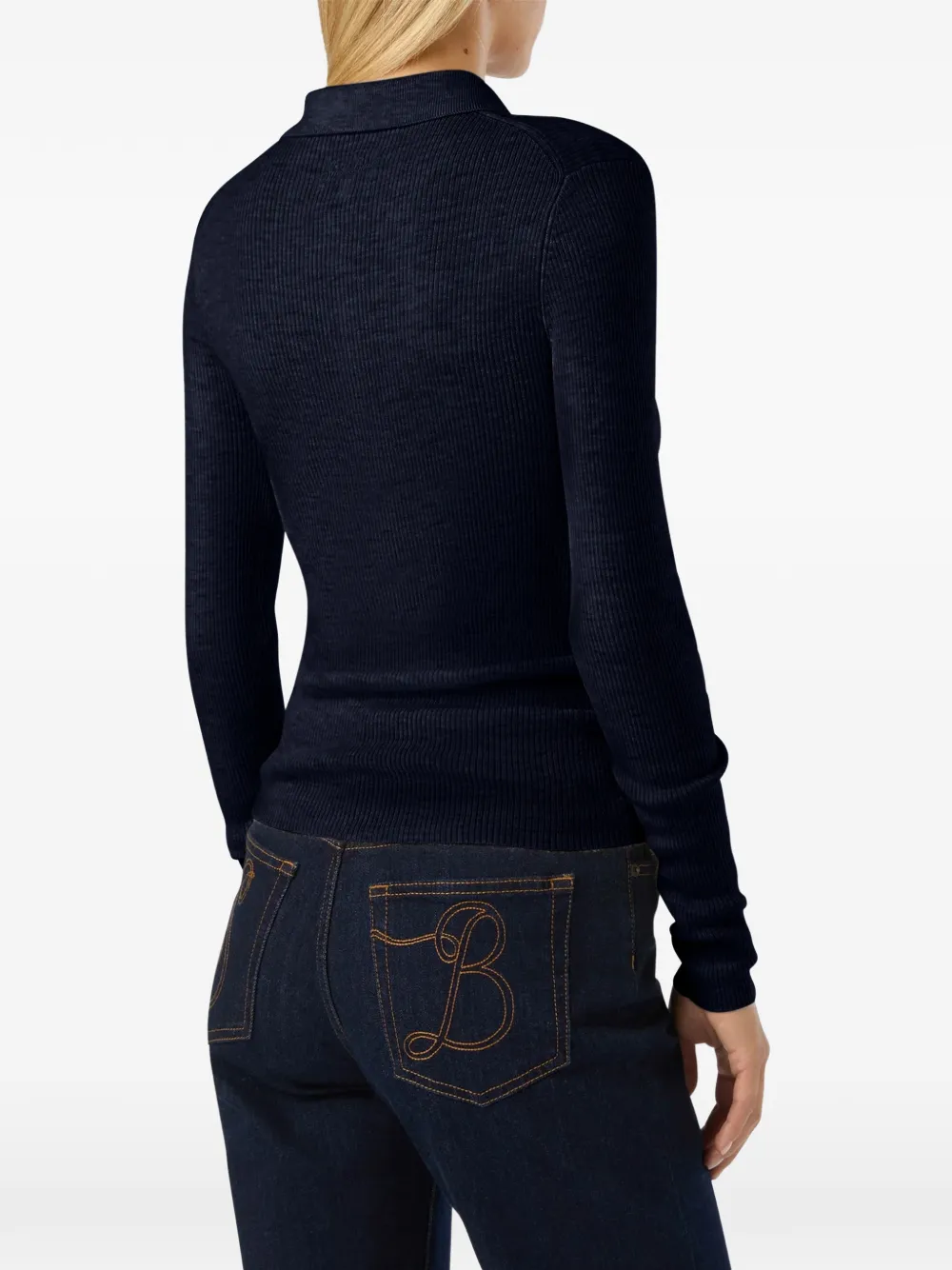 MC2 Saint Barth Odell ribbed-knit long-sleeve polo shirt Blauw