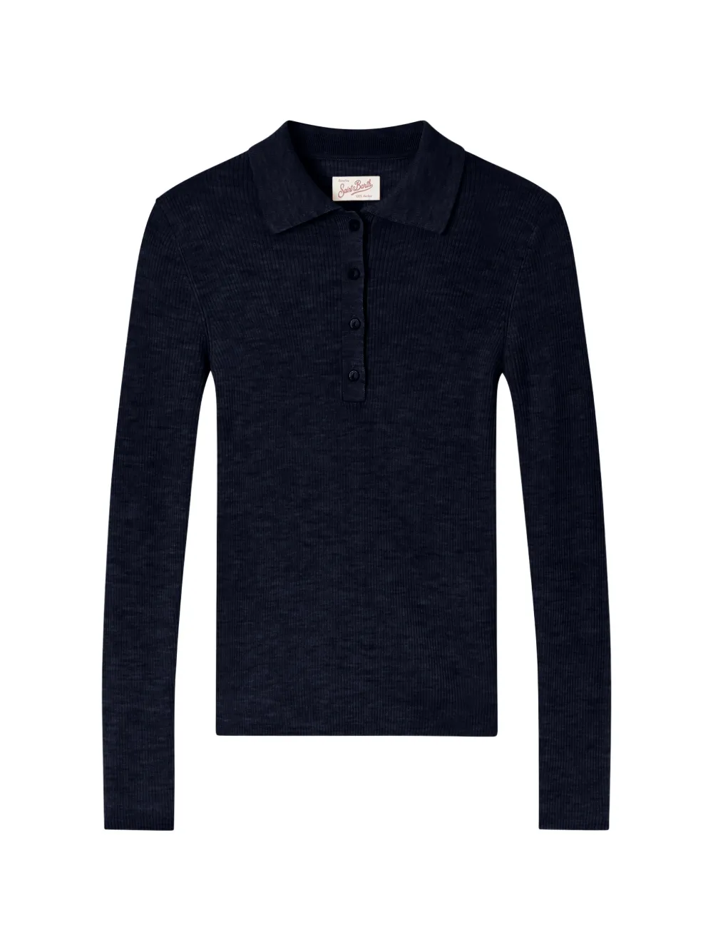 MC2 Saint Barth Odell ribbed-knit long-sleeve polo shirt Blauw