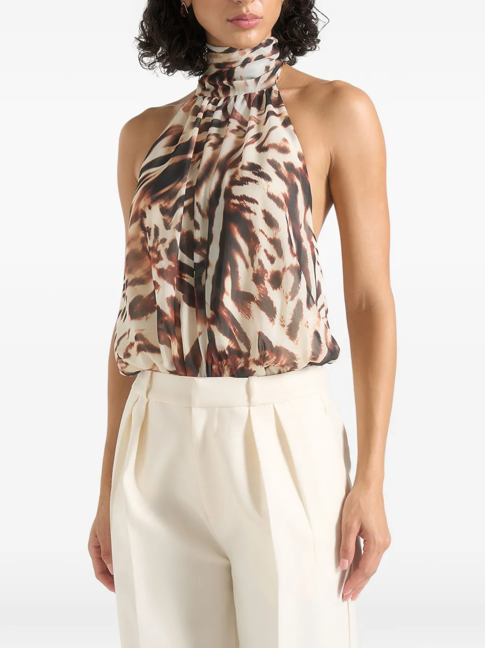 Manière De Voir Phoebe animal blouson tie-neck open back top multi - Nude