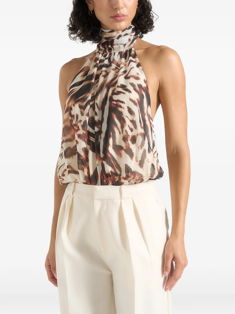 Manière De Voir Phoebe animal blouson tie-neck open back top multi - Toni neutri