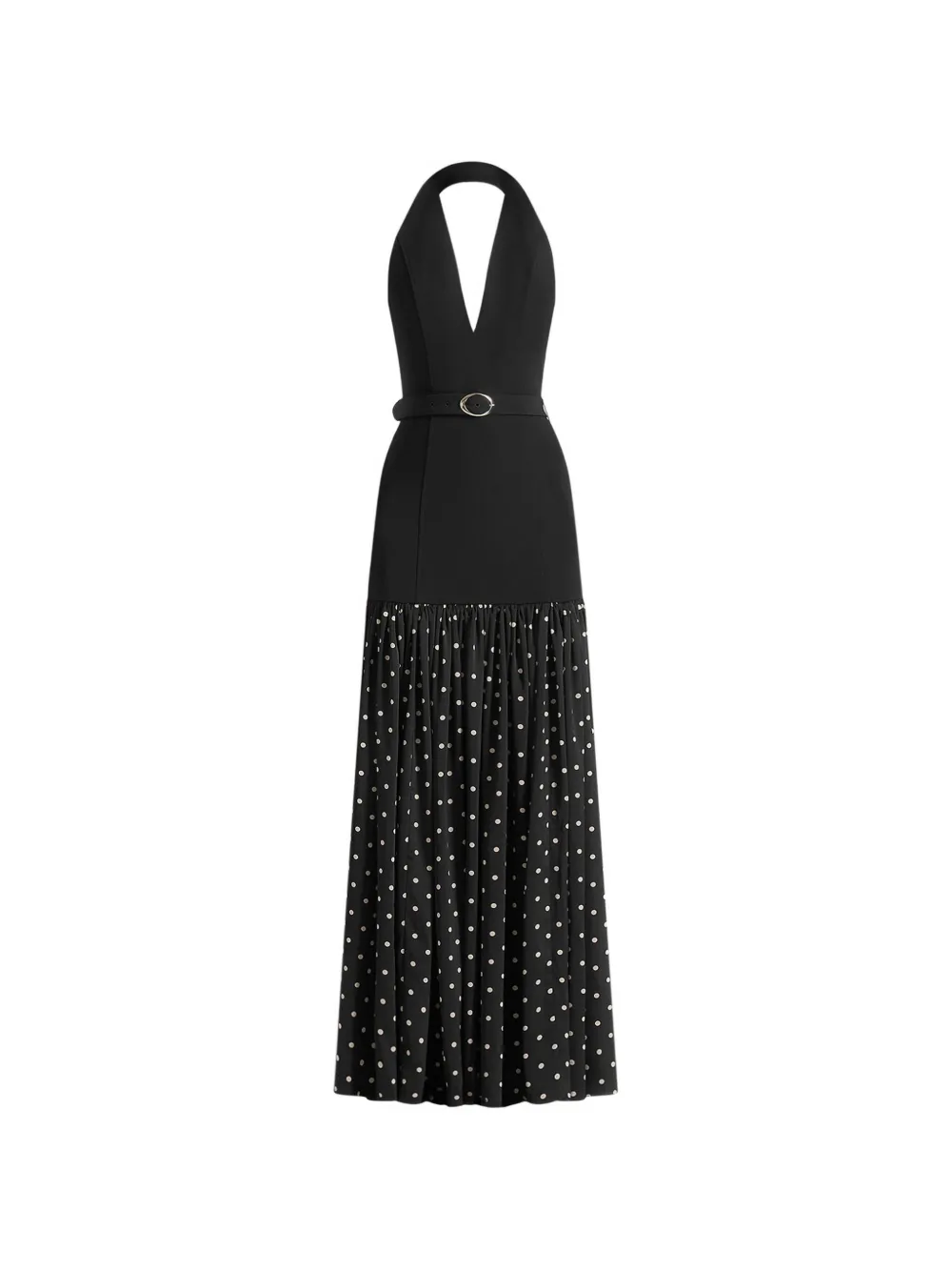 Manière De Voir Abito lungo Deborah nero a pois con scollo all'americana e cintura