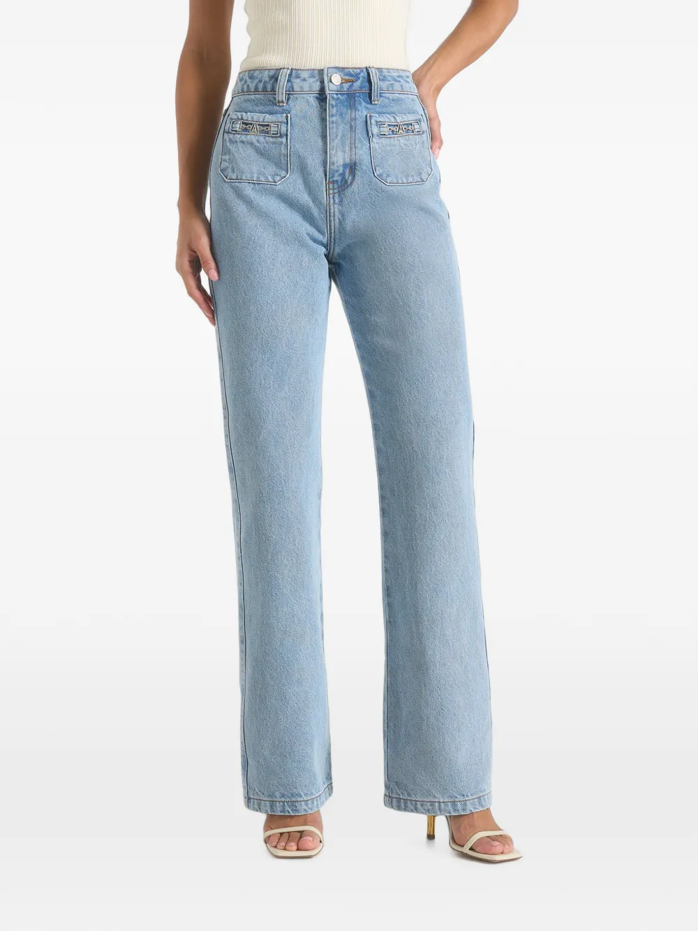 Manière De Voir Frida - Eiffel-detail straight leg denim jeans - mid blue