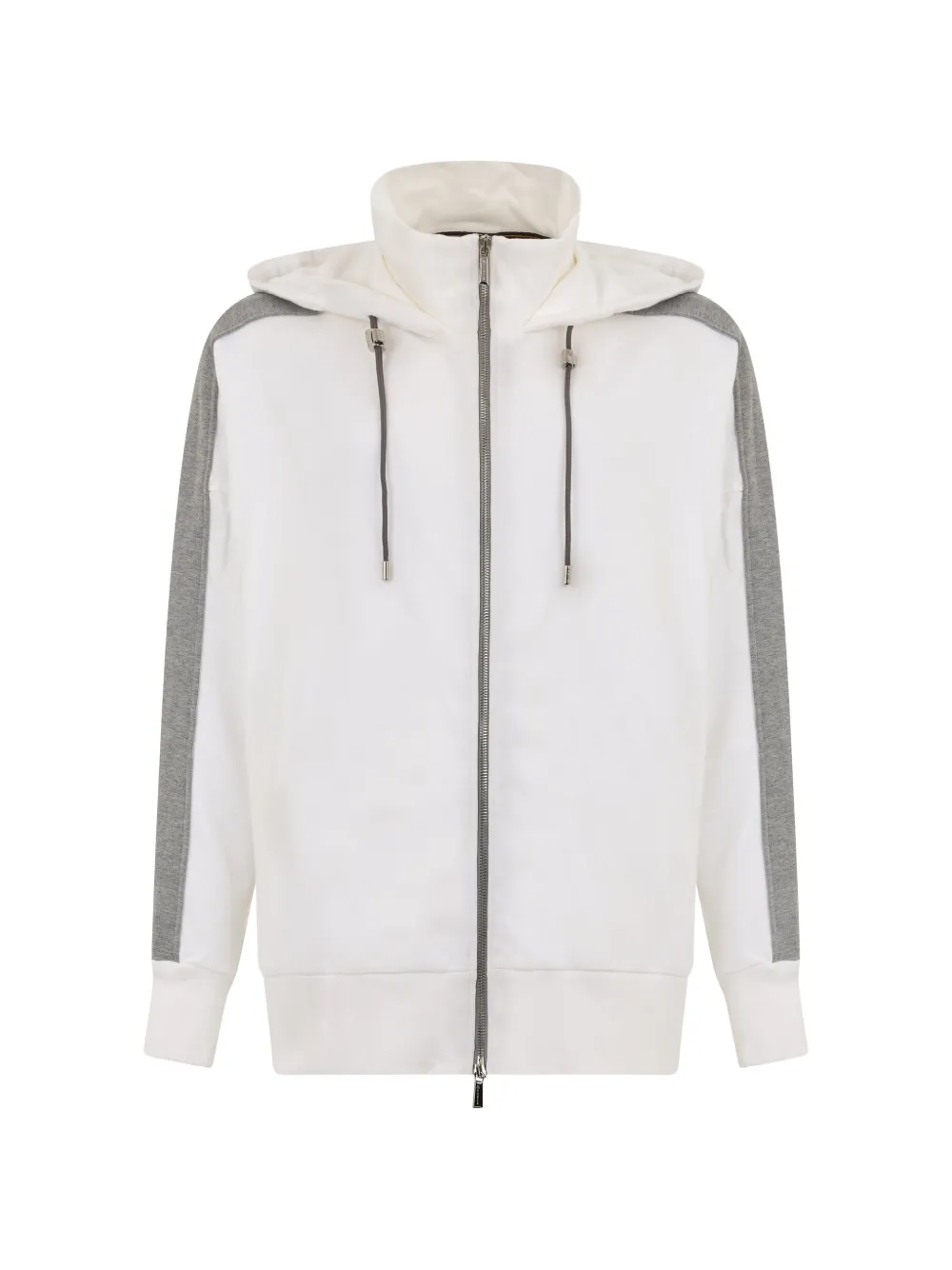Moorer contrast-panel zip-up hoodie - White