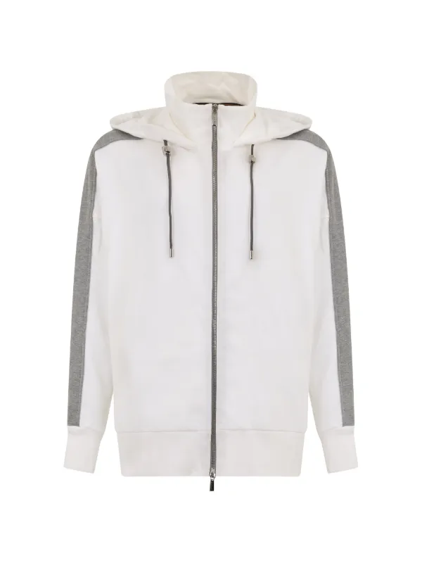 Moorer Contrast-panel Zip-up Hoodie in White