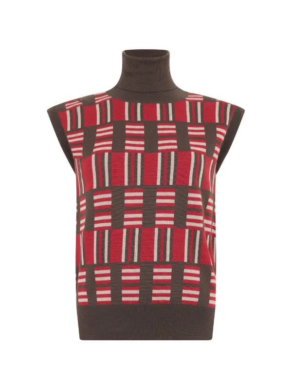 Moorer Checkered Sleeveless Jumper in Brown