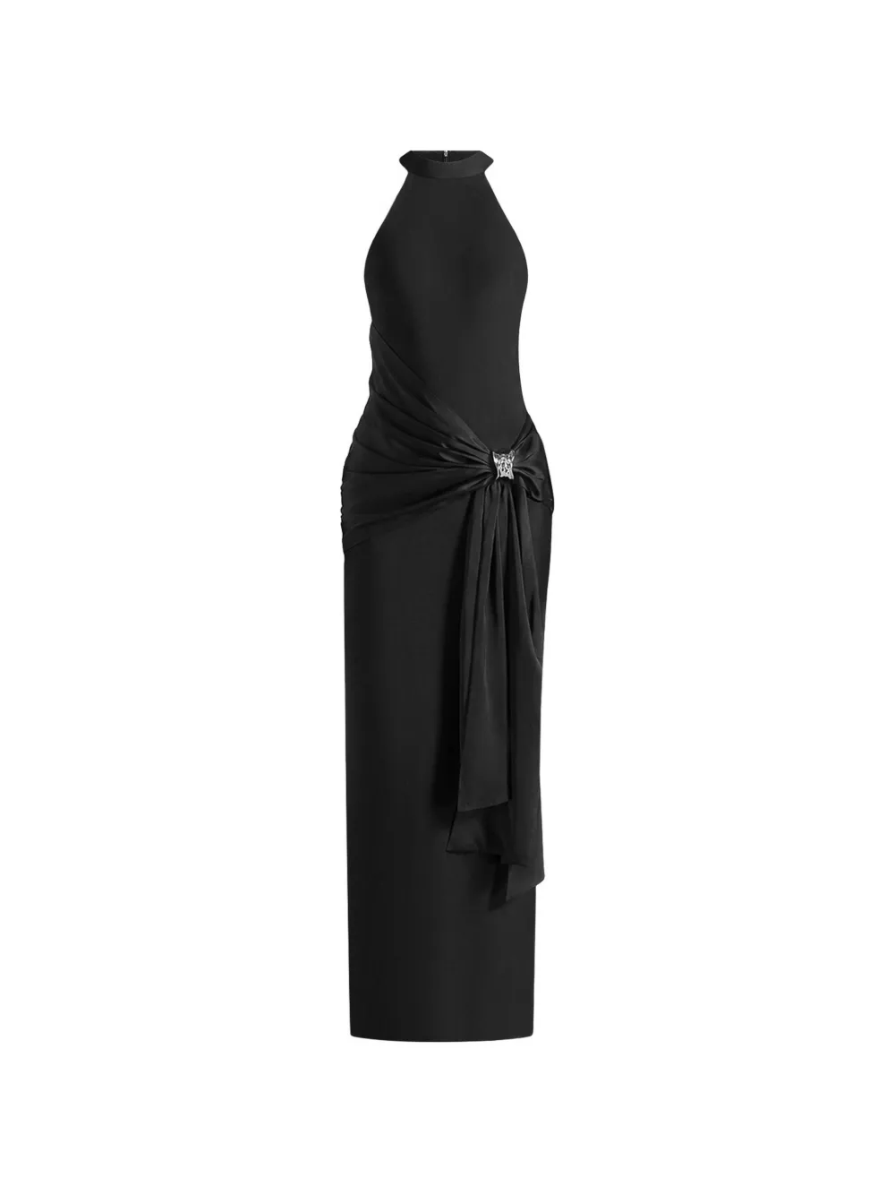 Manière De Voir Willow in black halter-neck clasp-detail satin-sash maxi dress - Nero