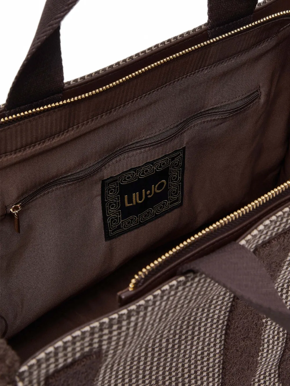 LIU JO Grote geruite stoffen shopper Bruin