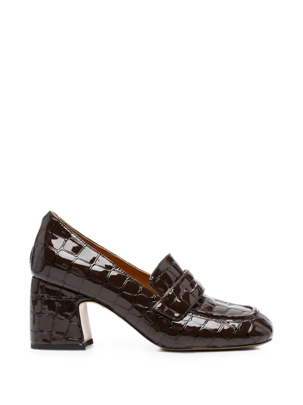 LINDA BAUMANN croc-effect block-heel loafers - Marrone