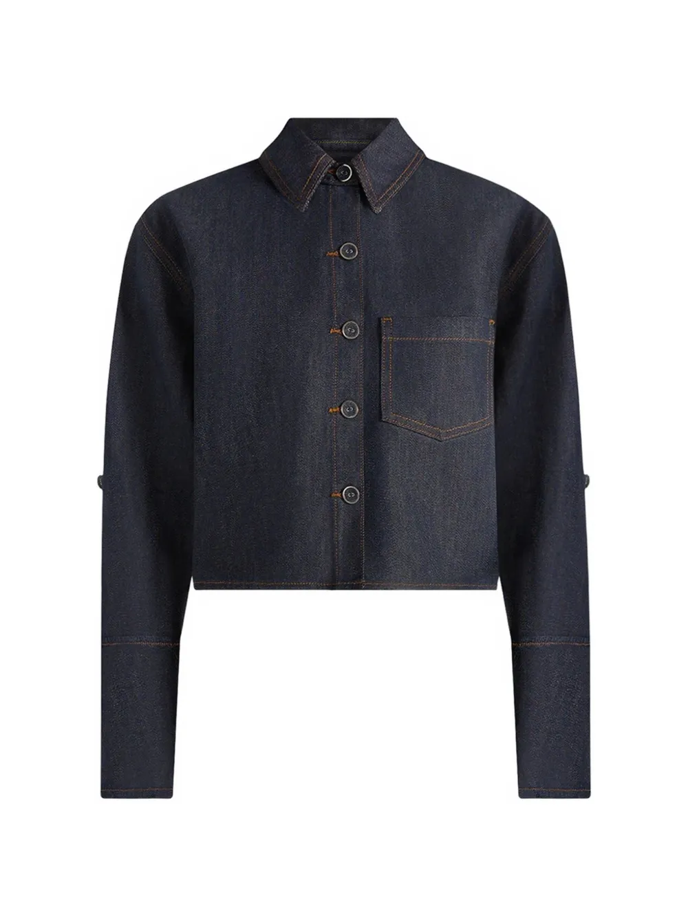 Manière De Voir Maura boxy cropped roll-sleeve denim shirt indigo - Blu