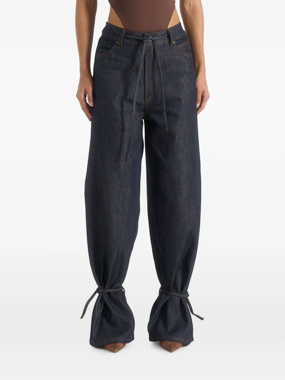 Manière De Voir Faye in indigo wide leg denim jeans with ties - Blau