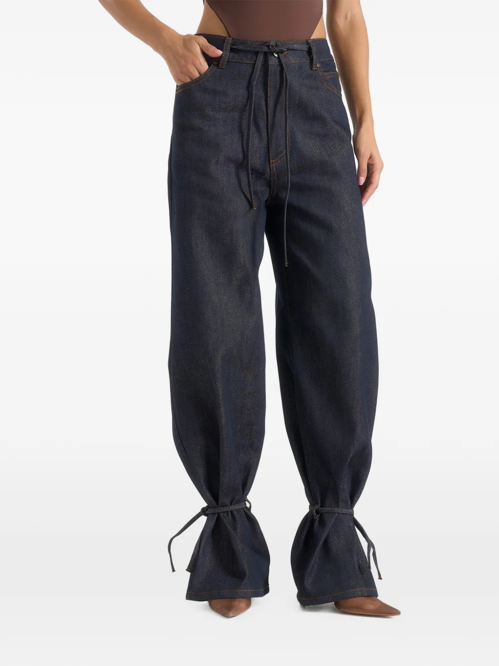 Manière De Voir Faye denim jeans met wijde pijpen en strikken Blauw