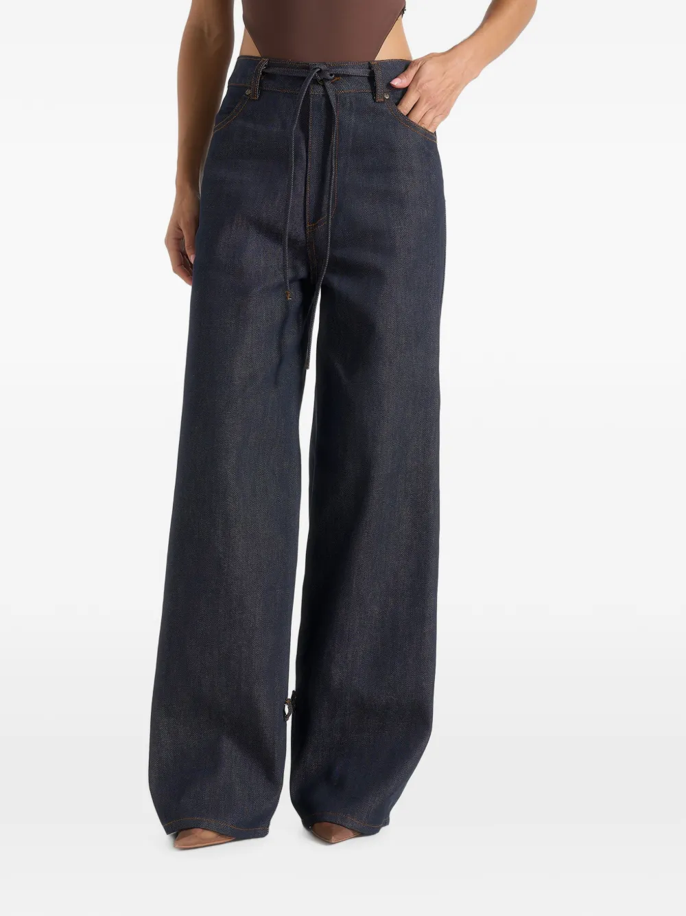 Manière De Voir Faye denim jeans met wijde pijpen en strikken Blauw