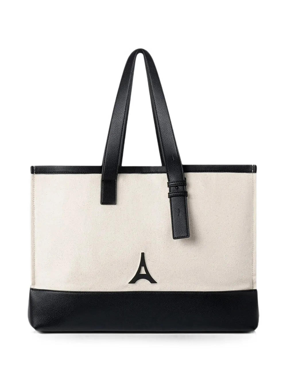 Manière De Voir Romane in beige/black Eiffel-detail canvas tote bag - Nude