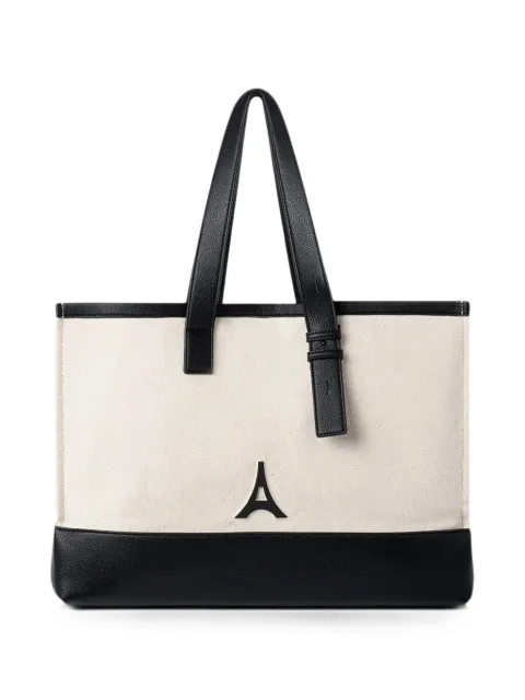 Manière De Voir Romane in beige/black Eiffel-detail canvas tote bag
