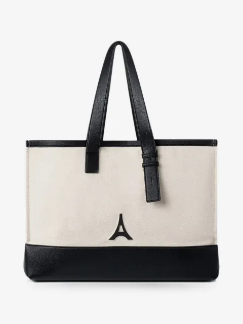 Manière De Voir Romane in beige/black Eiffel-detail canvas tote bag