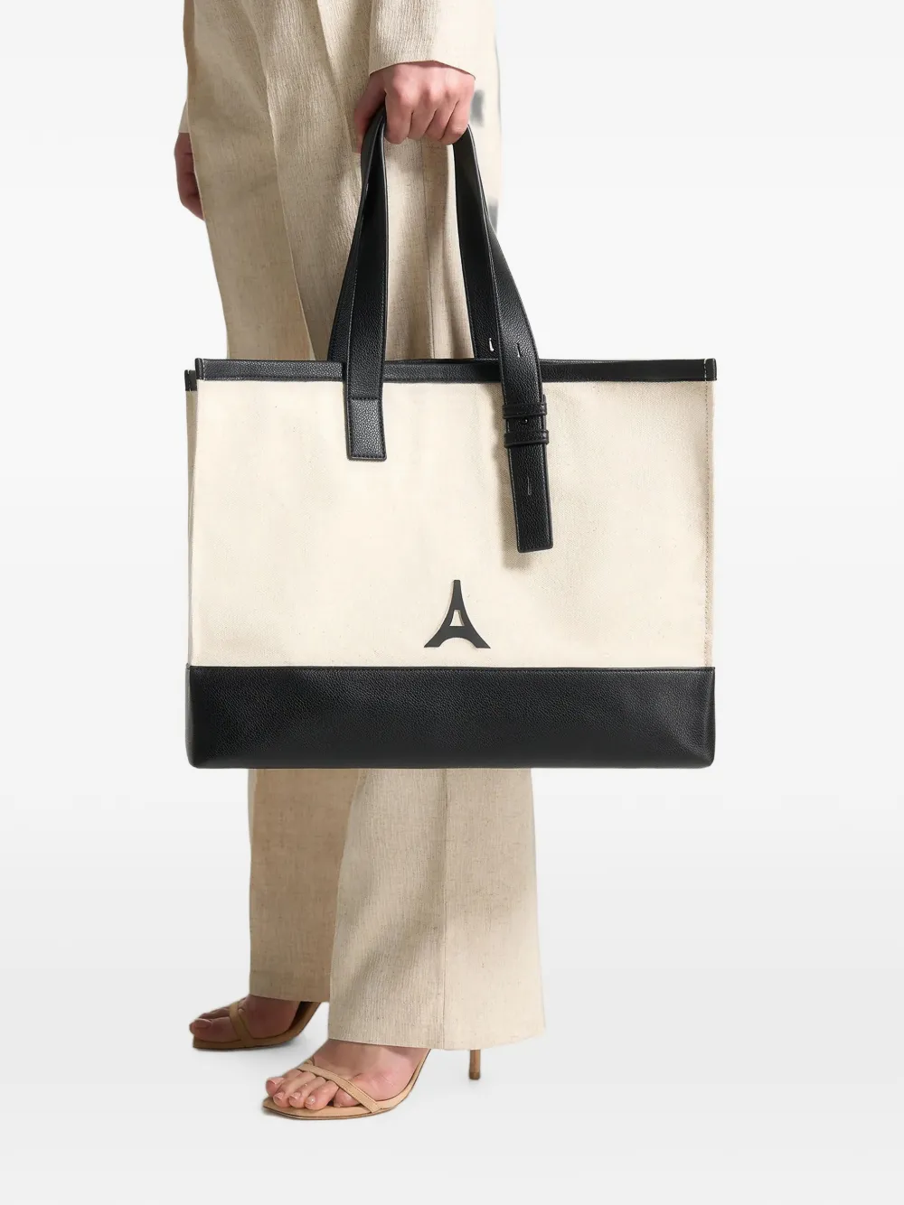 Manière De Voir Romane canvas shopper met beige zwart Eiffel-detail