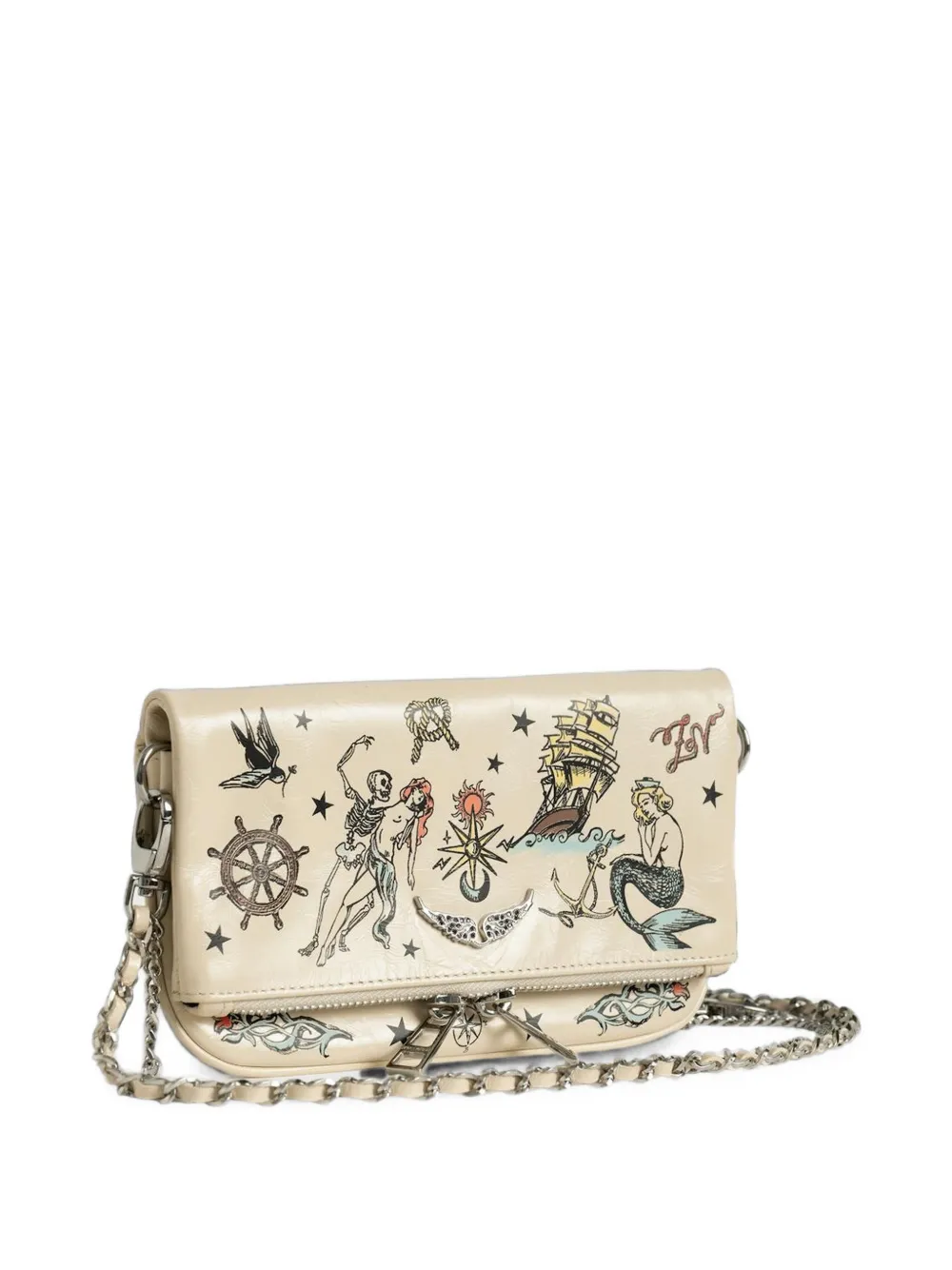 Zadig&Voltaire Rock mini-clutch met tatoeage Beige