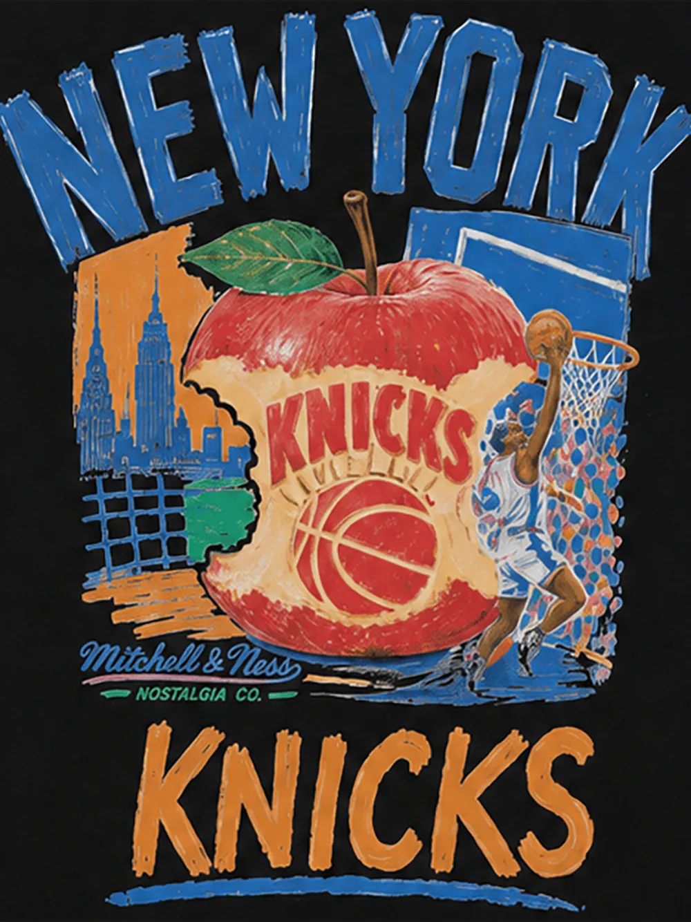 Mitchell & Ness x New York Knicks Concrete Apple T-shirt Zwart