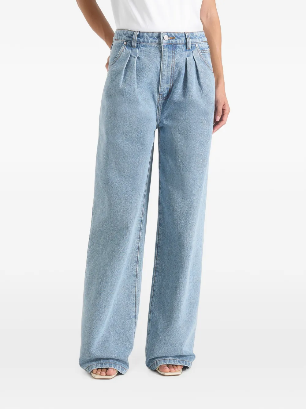 Manière De Voir Lucy in mid blue twin pleat wide-leg denim jeans