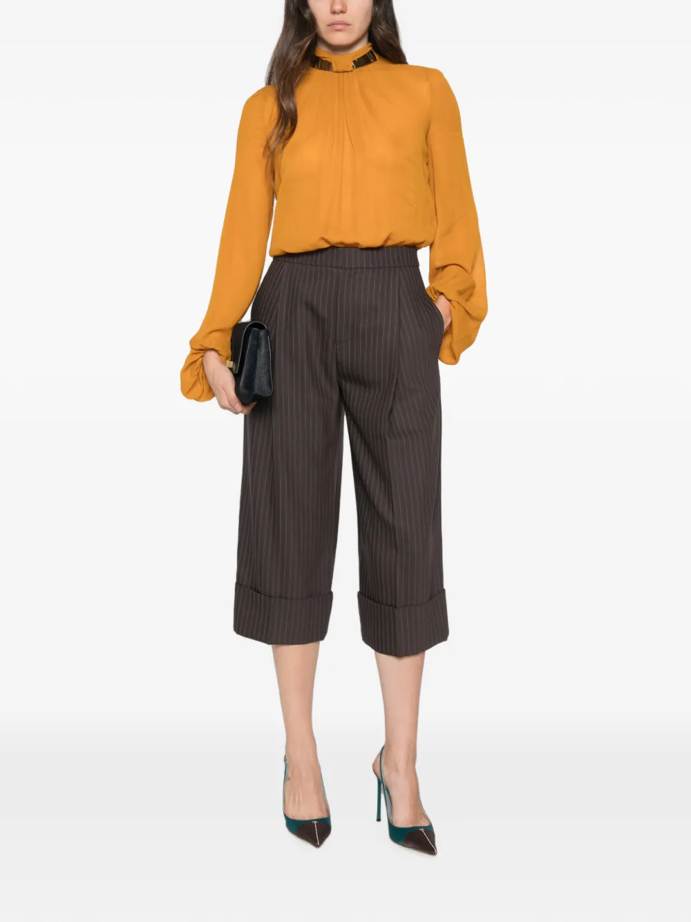 Elisabetta Franchi Goudkleurige blouse met plakkaat Oranje