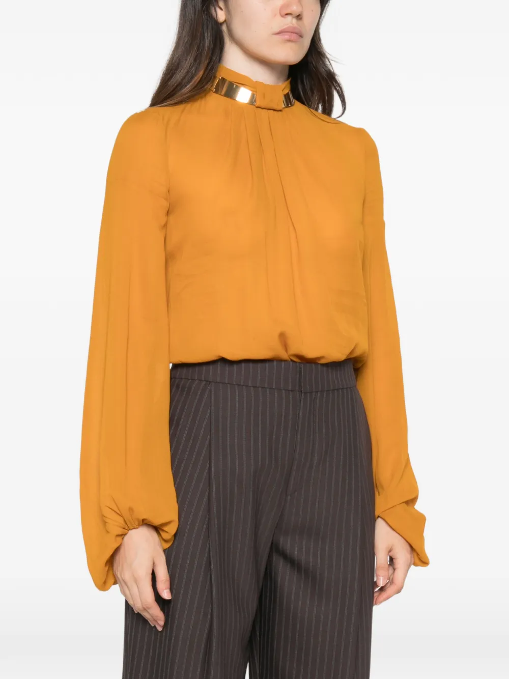 Elisabetta Franchi Goudkleurige blouse met plakkaat Oranje