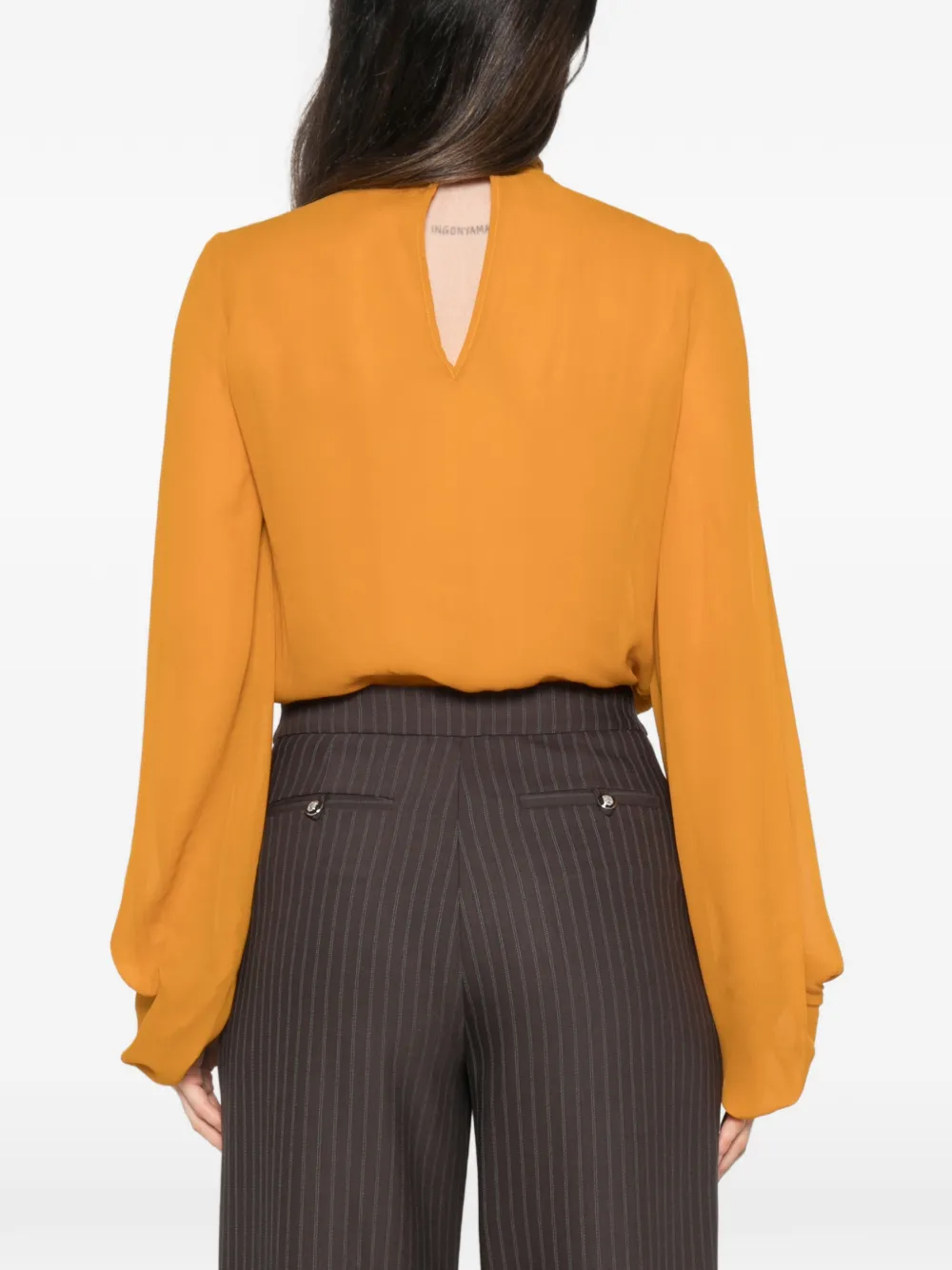 Elisabetta Franchi Goudkleurige blouse met plakkaat Oranje