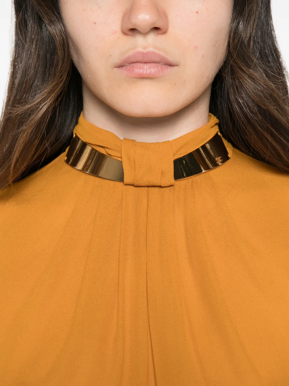 Elisabetta Franchi Goudkleurige blouse met plakkaat Oranje