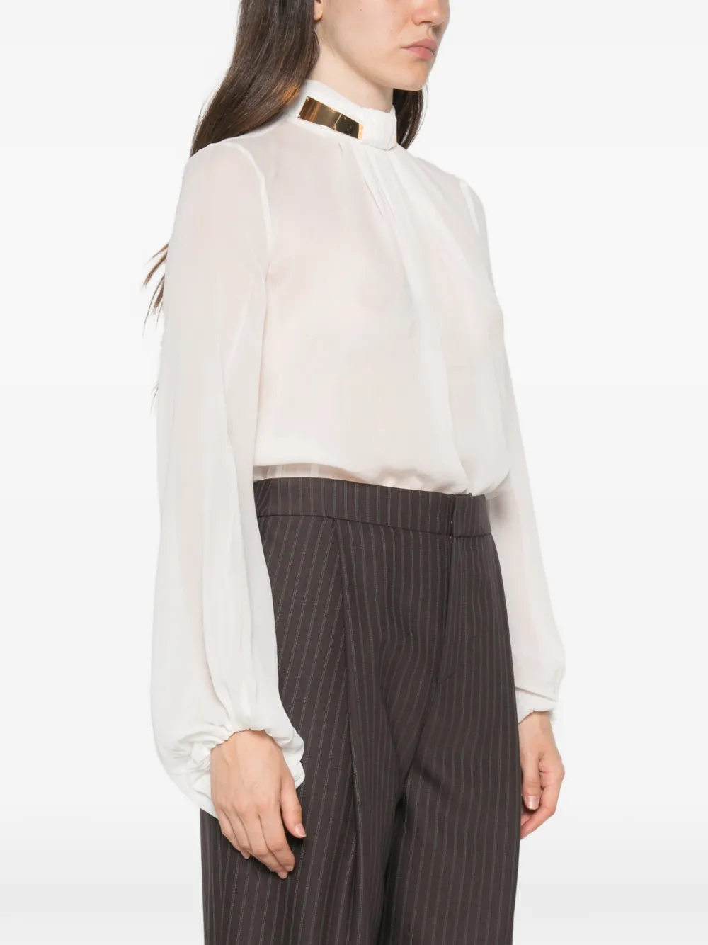 Elisabetta Franchi Body van georgette stof met sierkraag Beige