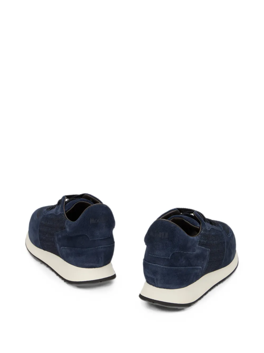 Moorer suede-panelled denim sneakers Blauw