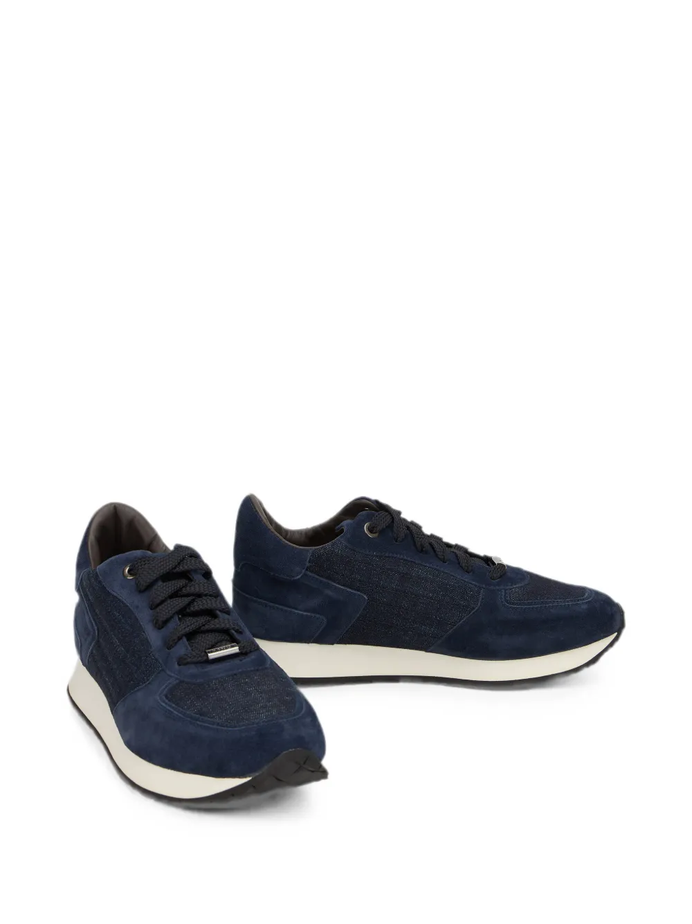 Moorer suede-panelled denim sneakers Blauw
